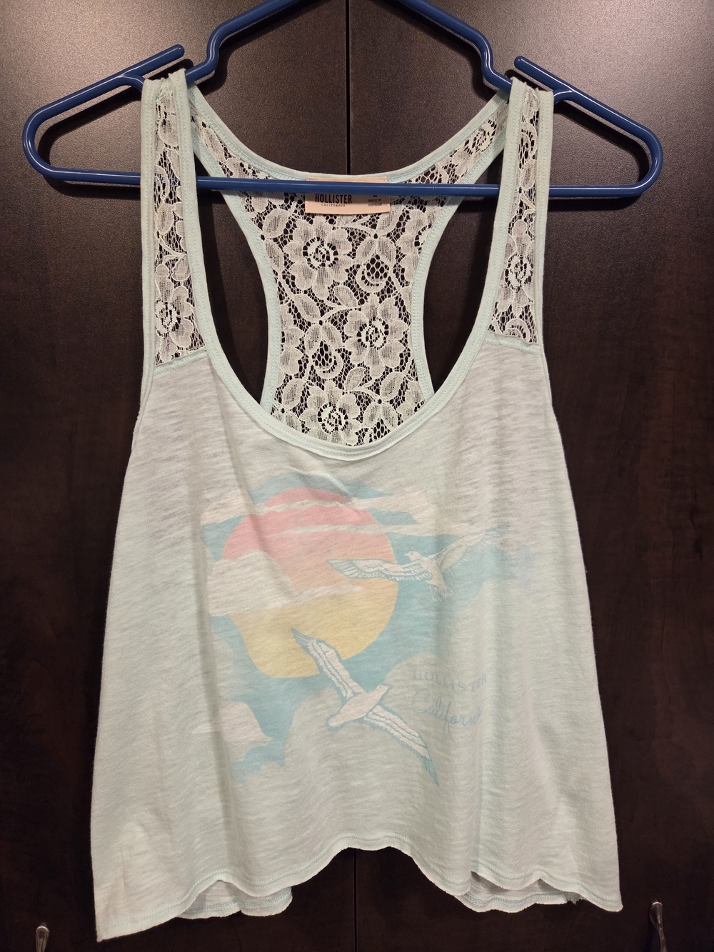 Hollister Light Mint Lace-Back Graphic Tank